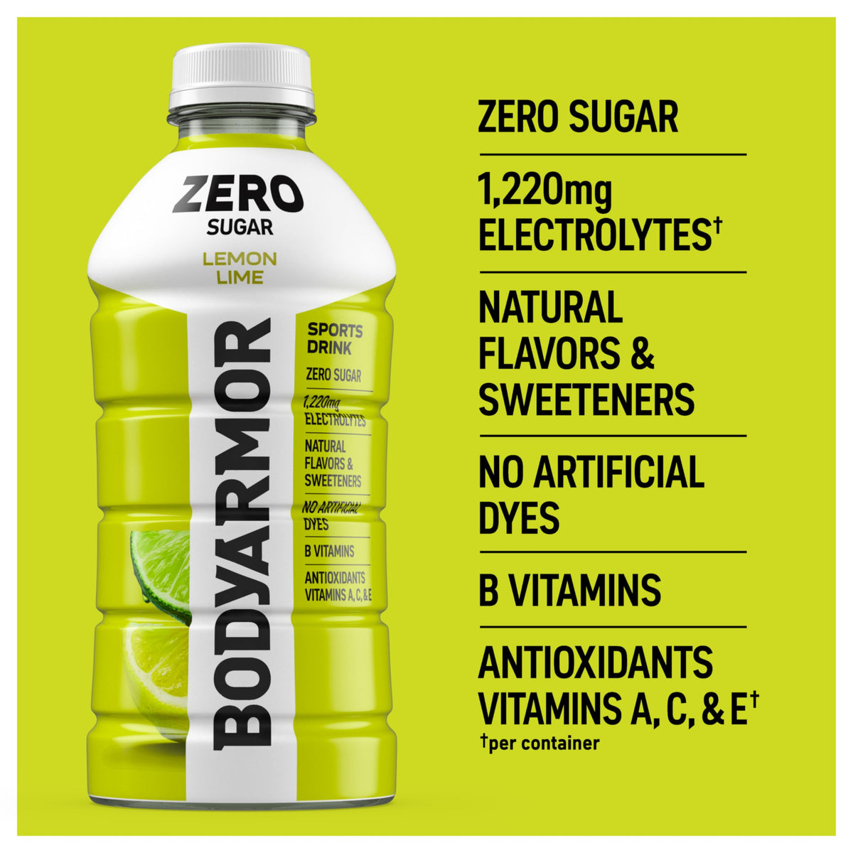 BodyArmor Zero Sugar Lemon Lime 15-pack shown for convenient on-the-go hydration