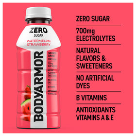 Pouring BODYARMOR Zero Sugar Watermelon Strawberry demonstrates convenient hydration