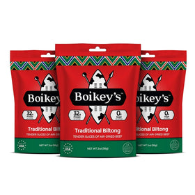 Boikey's Biltong traditional flavor packaging highlighting on-the-go protein benefits