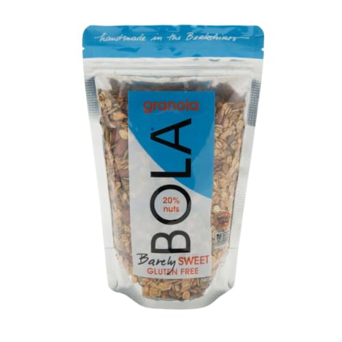 BOLA Granola Barely Sweet 3-pack packaging highlights convenient, gluten-free, non-GMO snack options.