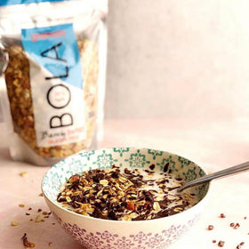 BOLA Granola morning ritual shot implies easy preparation for busy mornings.