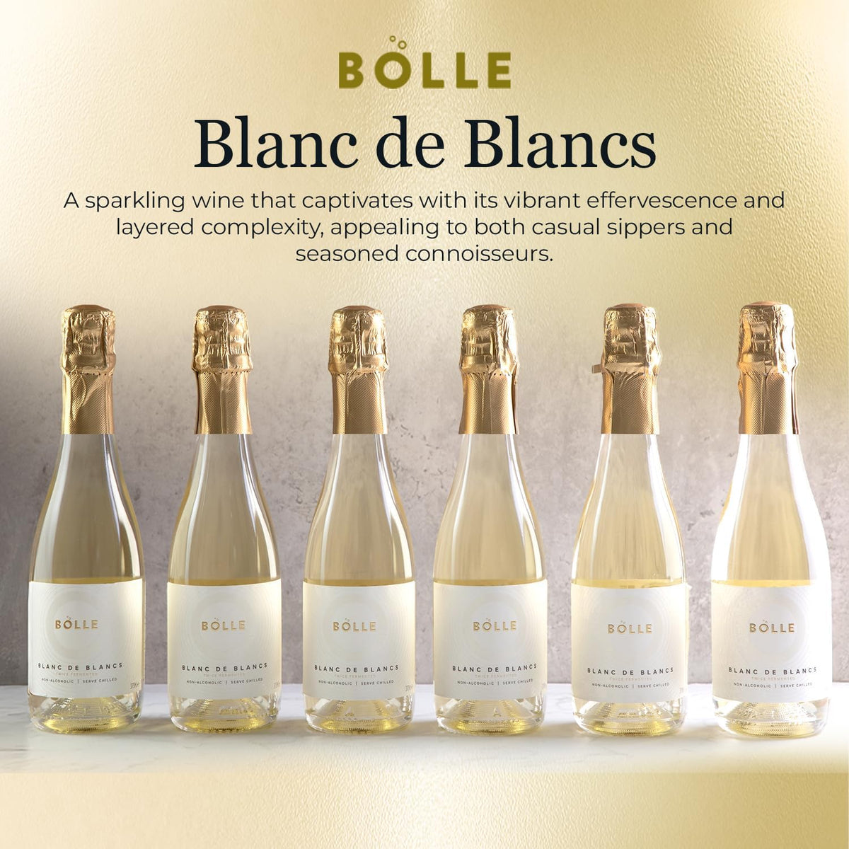 BO°LLE Blanc de Blancs pours into a glass, highlighting fine bubbles and citrus brightness.