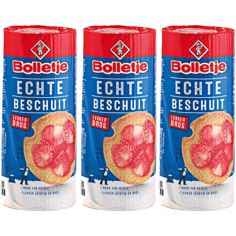 Bolletje Original Dutch Rusk Crispbakes pack-3, ideal for tea-time snacking with butter.