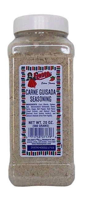 Bolner's Fiesta Carne Guisada Seasoning bottle pour showcases rich flavor for quick beef dishes.