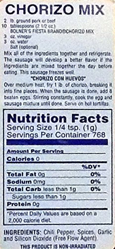 Bolner's Fiesta chorizo spice mix shaker top close-up, ideal for flavorful salt-free sausage preparation.