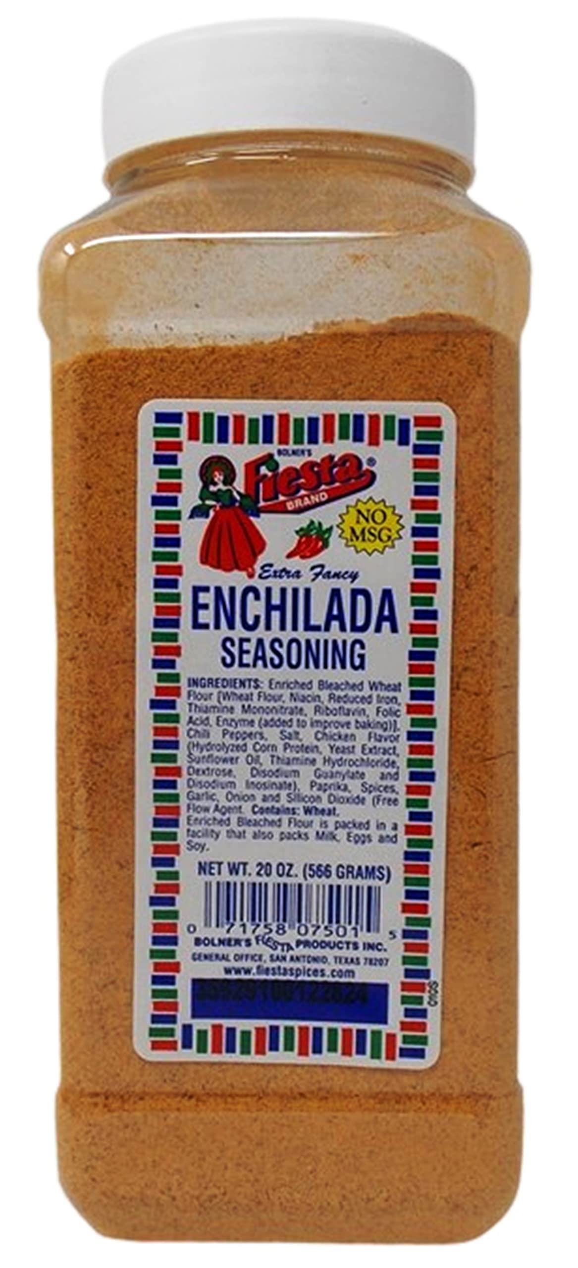 Bolner's Fiesta Extra Fancy Enchilada Seasoning bottle-top highlights premium flavor for authentic enchiladas.