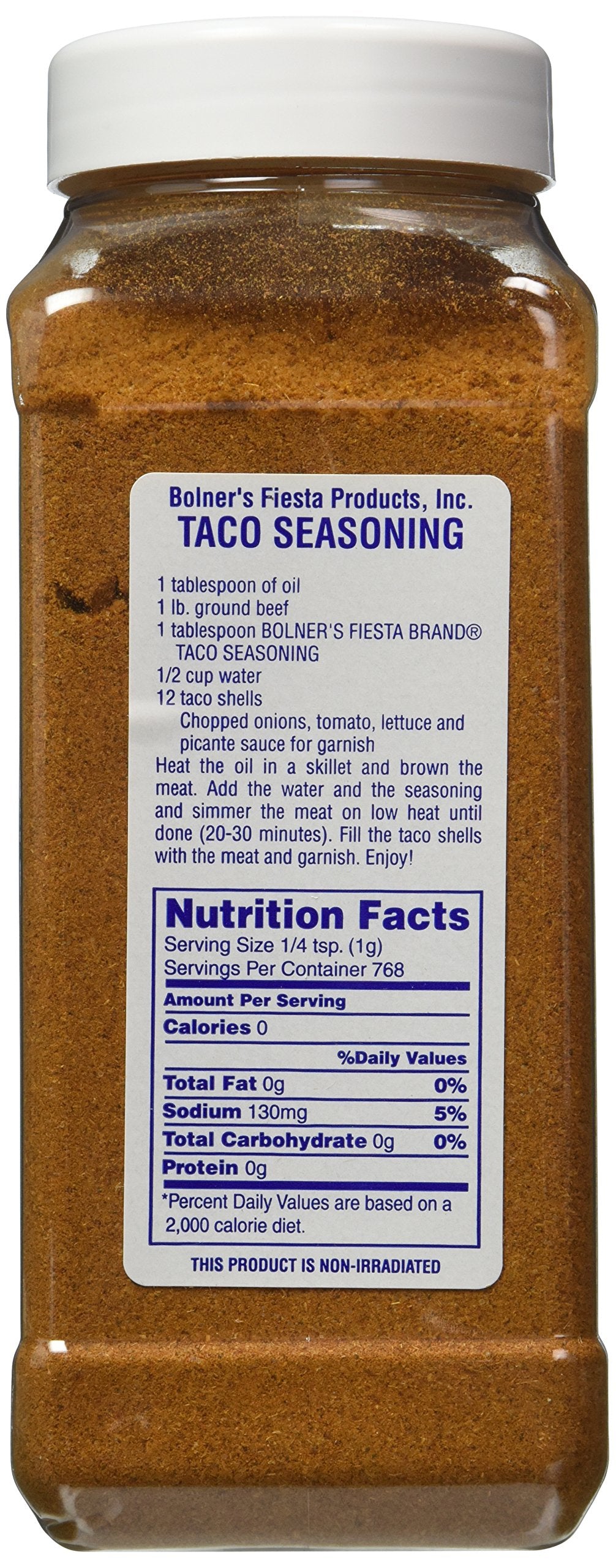 Bolner's Fiesta seasoning packaging displays 22.5 oz size for family meals.