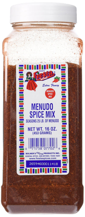 Bolner's Fiesta Menudo Spice Mix bottle for authentic Mexican soup flavor at home.