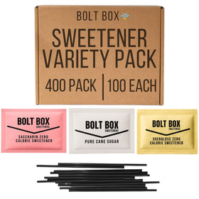 Bolt Box cane sugar packets organized for quick, consistent sweetness in every cup.