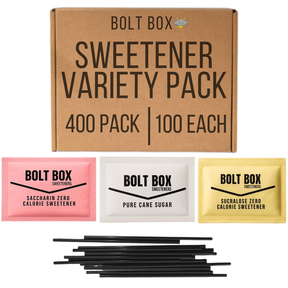 Bolt Box cane sugar packets organized for quick, consistent sweetness in every cup.