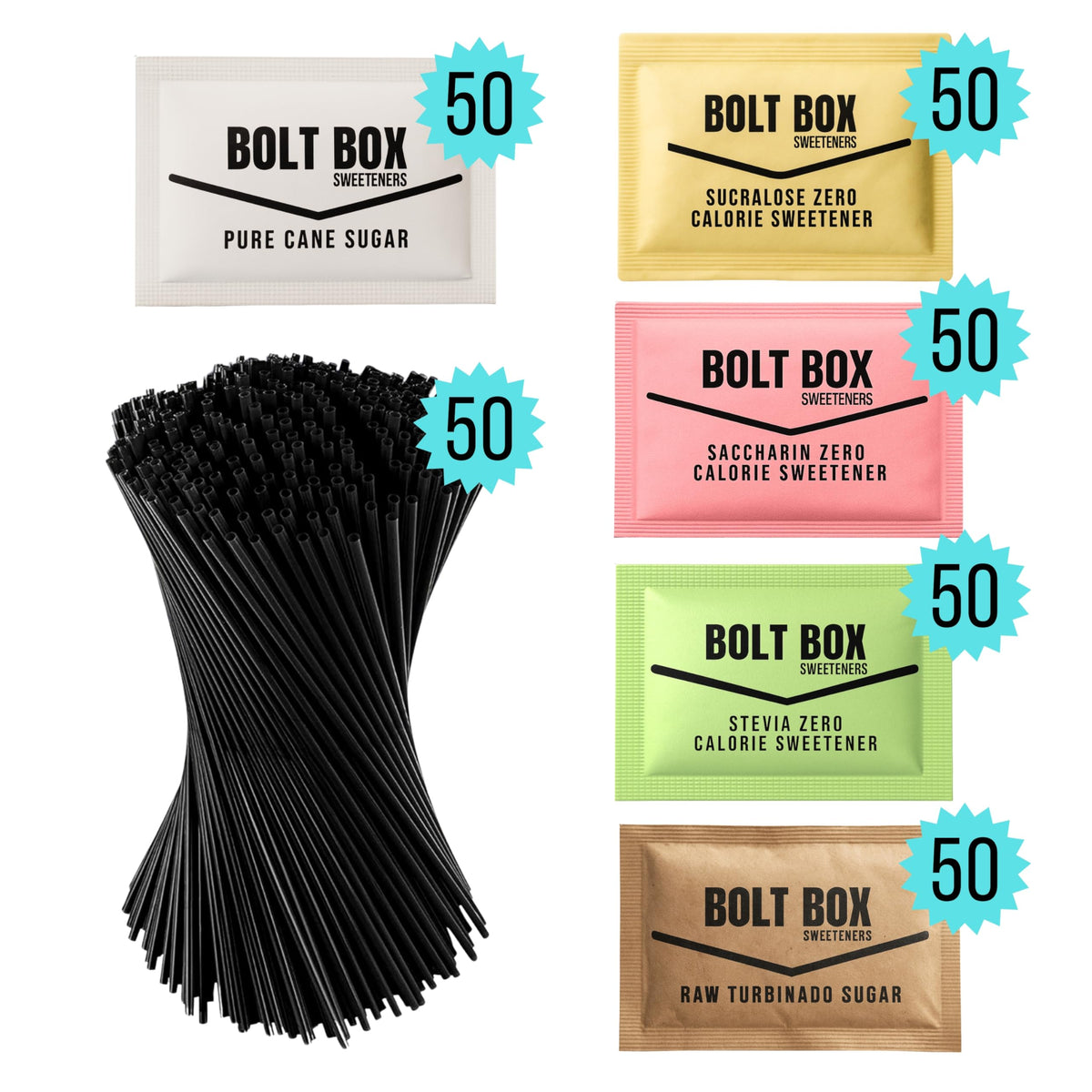 Bolt Box cane sugar packets provide classic sweetness for tea and coffee service