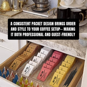 Bolt Box office breakroom setup creates a tidy, professional coffee station for guests.