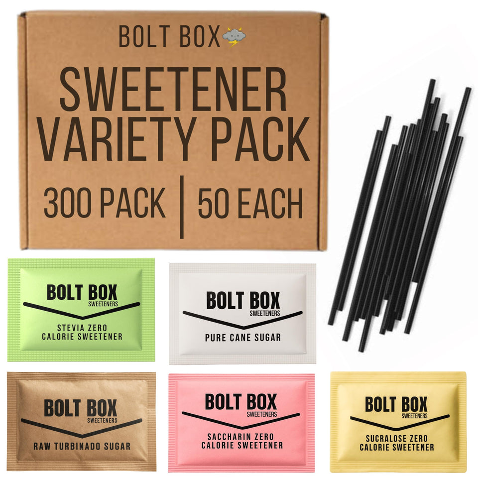 Bolt Box turbinado sugar packets add rich sweetness to coffee