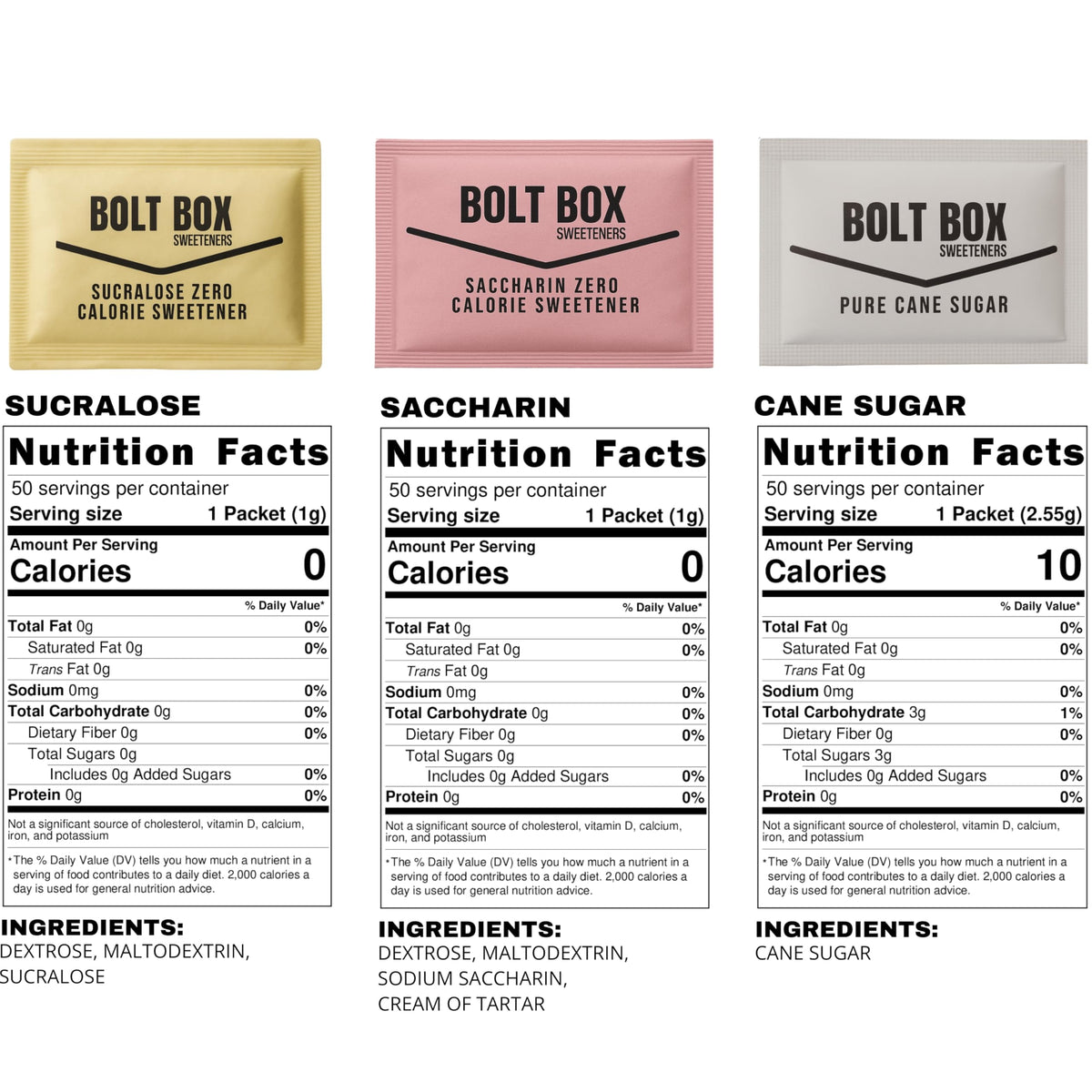 Bolt Box yellow sucralose packets provide a calorie-conscious sweetness for hot or iced beverages.