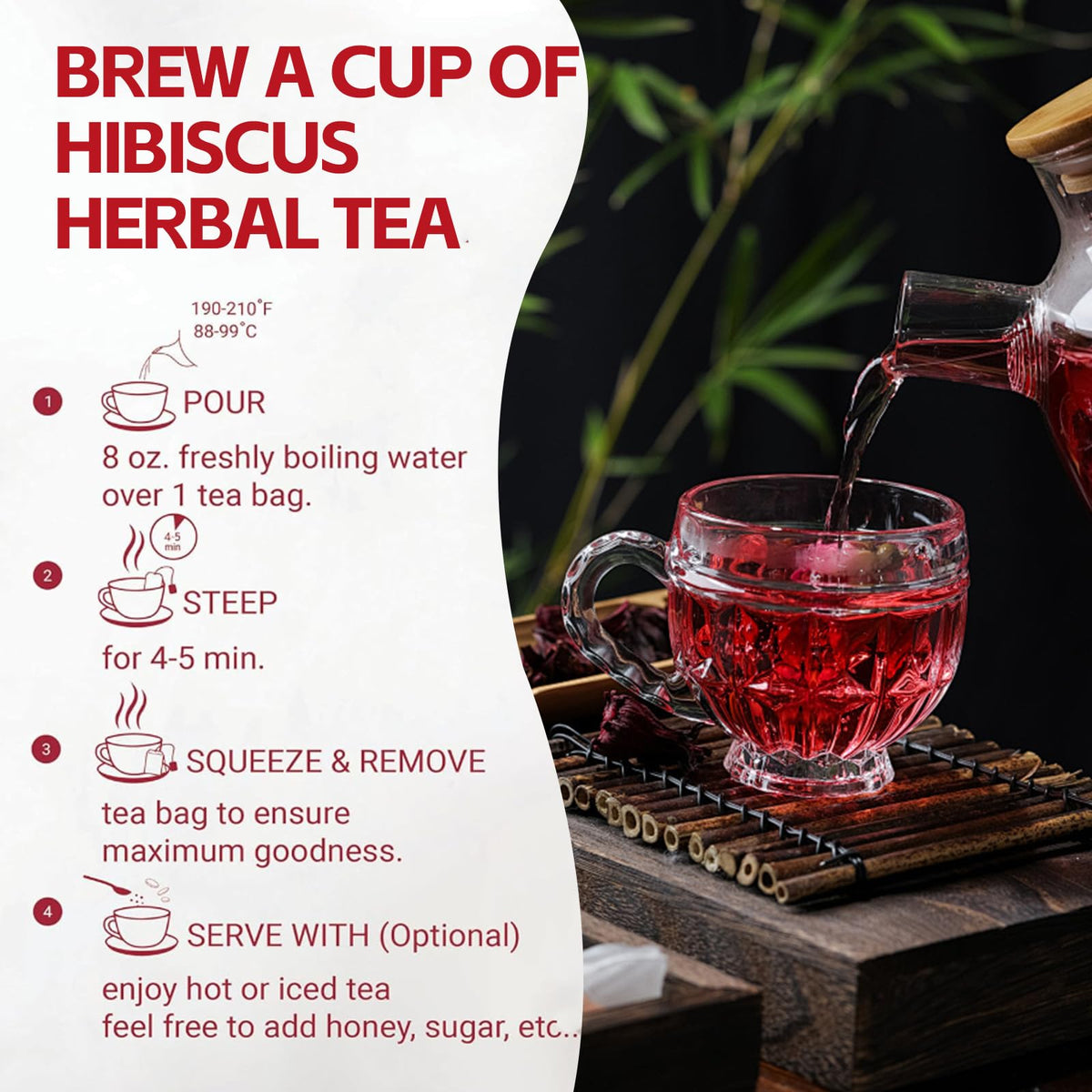 Hibiscus tea over ice with lemon, refreshing and bright.