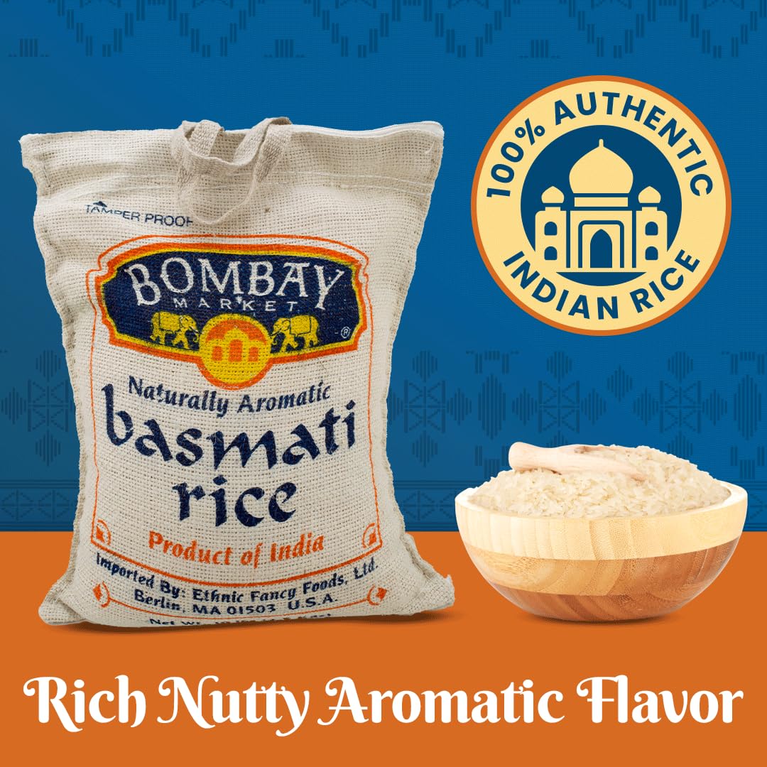 Bombay Market White Basmati Rice cooked and plated for fragrant Indian dishes