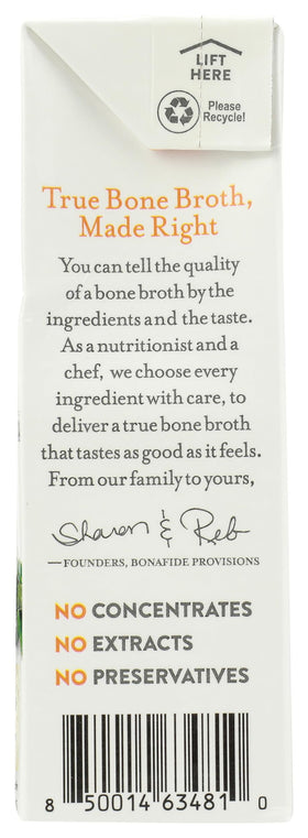 Bonafide Provisions broth packaging on display indicating no salt added