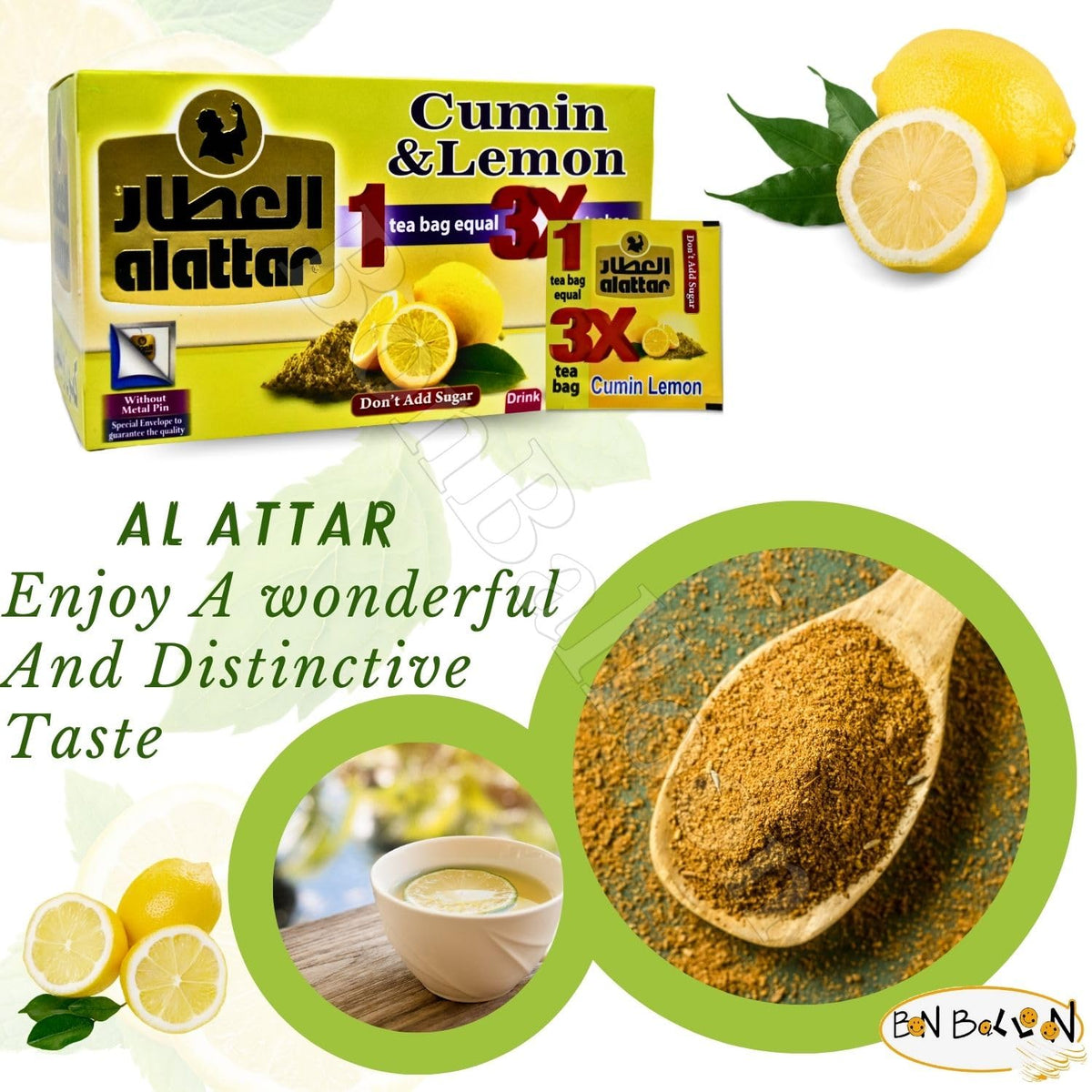 Chilled iced AlAttar cumin lemon tea served in a glass.