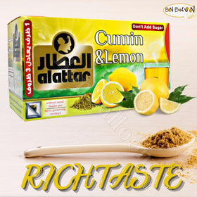 Packaging label of AlAttar cumin lemon tea brand.
