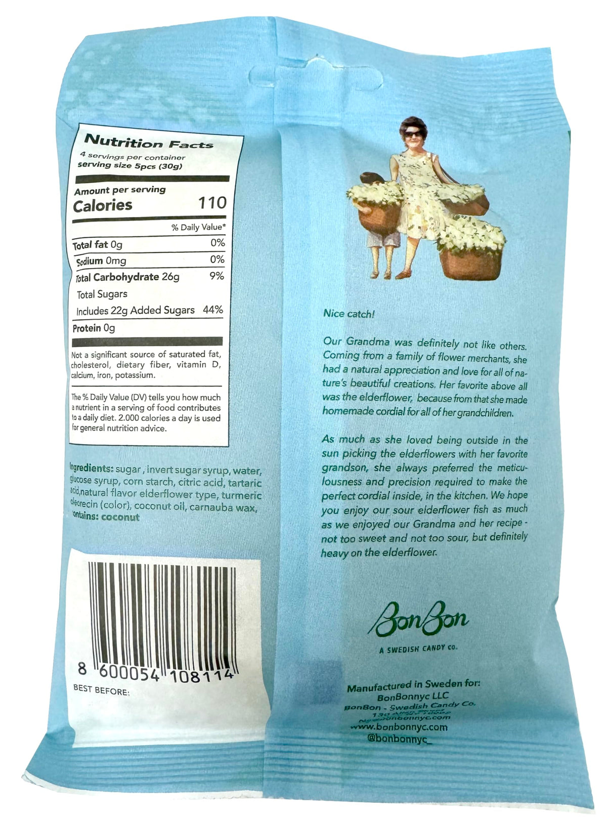 BonBon Sour Elderflower Fish gummies; vegan treat perfect for sharing at parties