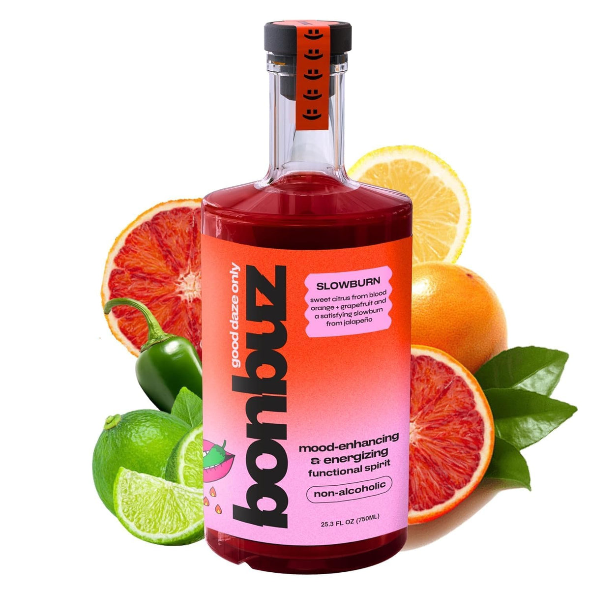 Bonbuz Slowburn bottle pour showcasing spicy citrus for vibrant mocktails