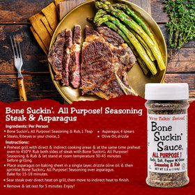 Close-up of Bone Suckin' All Purpose ingredients highlighting garlic, onion and pepper.