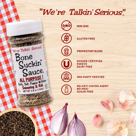Bone Suckin' All Purpose seasoning used in oven roasted vegetables and meats.