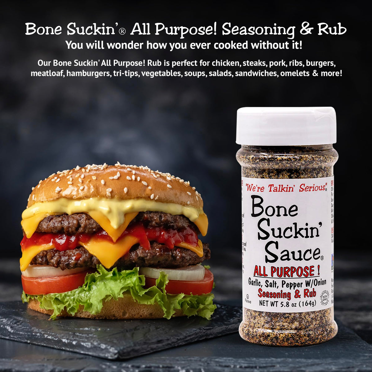 Bone Suckin' All Purpose seasoning sprinkled on salad for a zesty upgrade.