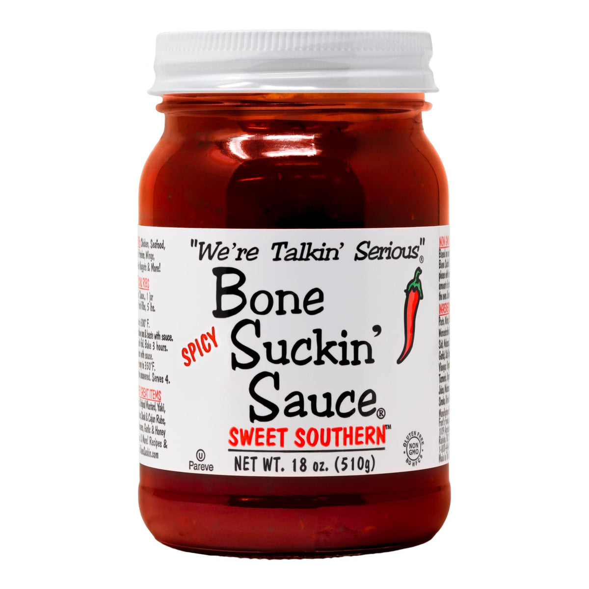 Bone Suckin' Sauce bottle front shows bold flavor ready for grilling