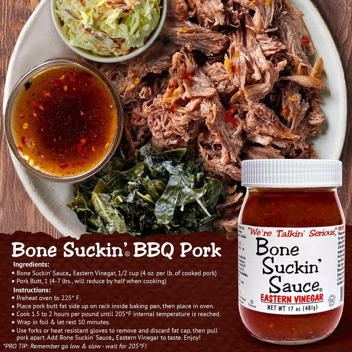 Bone Suckin' sauce glass bottle offers easy, mess-free dispensing.