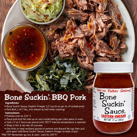 Bone Suckin' sauce glass bottle offers easy, mess-free dispensing.