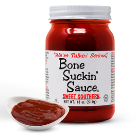 Bone Suckin' Sauce Sweet Southern bottle pour enhances ribs with bold, caramelized flavor.
