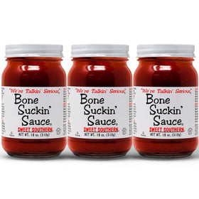 Bone Suckin' Sweet Southern bottle pouring for grilling glaze and flavor depth.