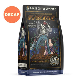 Bones Coffee Army of the Dark Chocolate Decaf bag back showing origin and notes