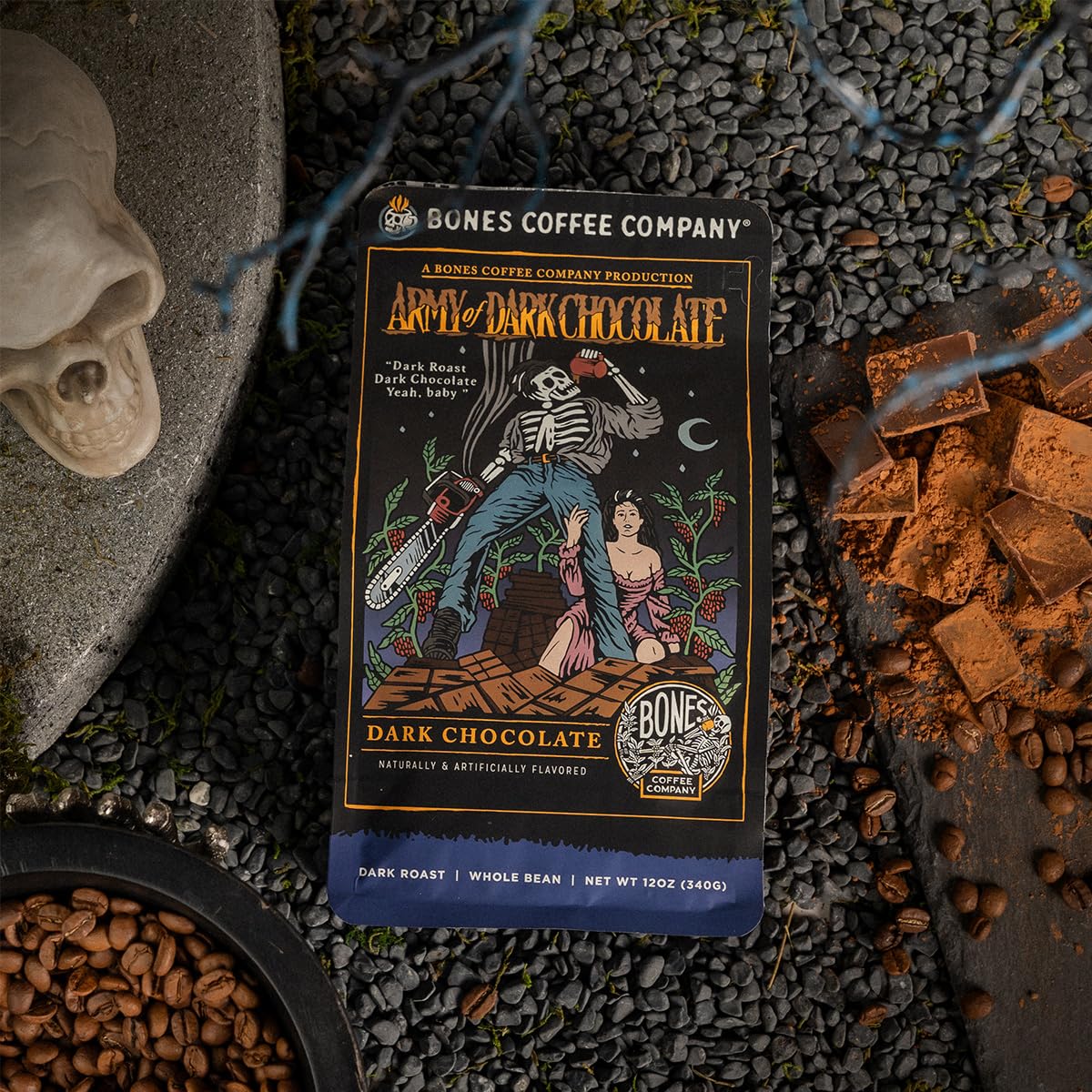 Ground Bones Coffee Army of the Dark Chocolate Decaf showing medium roast suitability