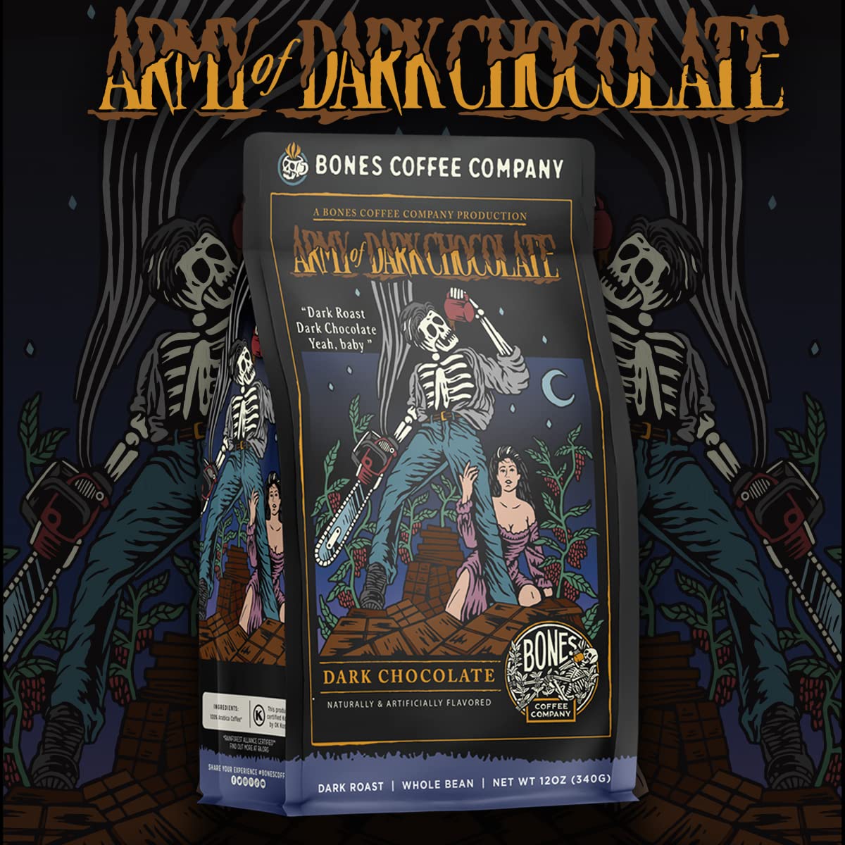 Bones Coffee Army of the Dark Chocolate French press ready grind.