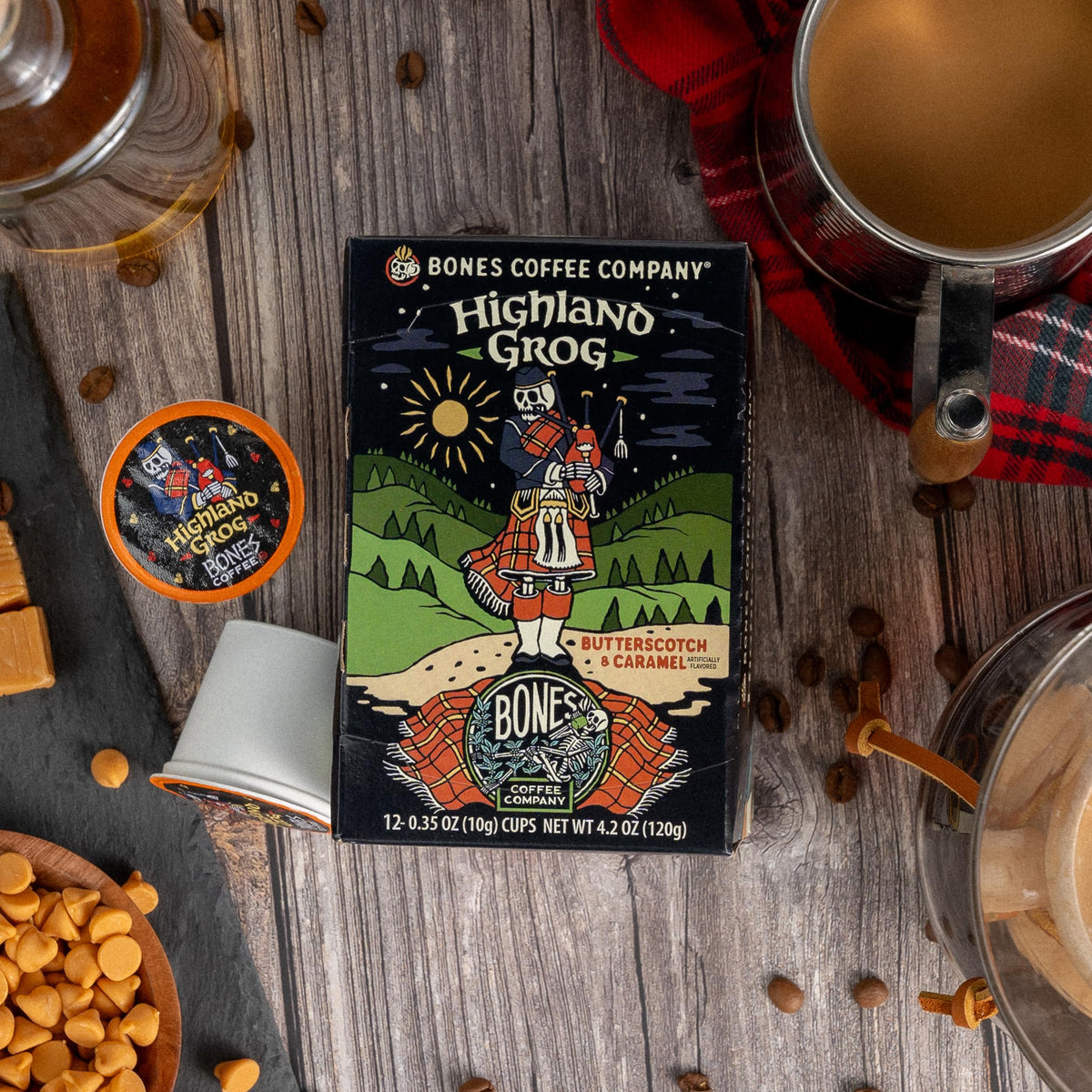 Bones Coffee artisan roast beans image emphasizing fresh, smooth taste.
