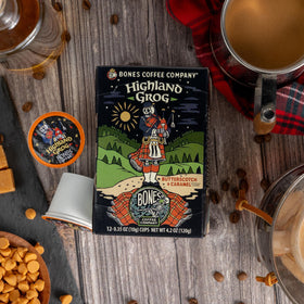Bones Coffee artisan roast beans image emphasizing fresh, smooth taste.