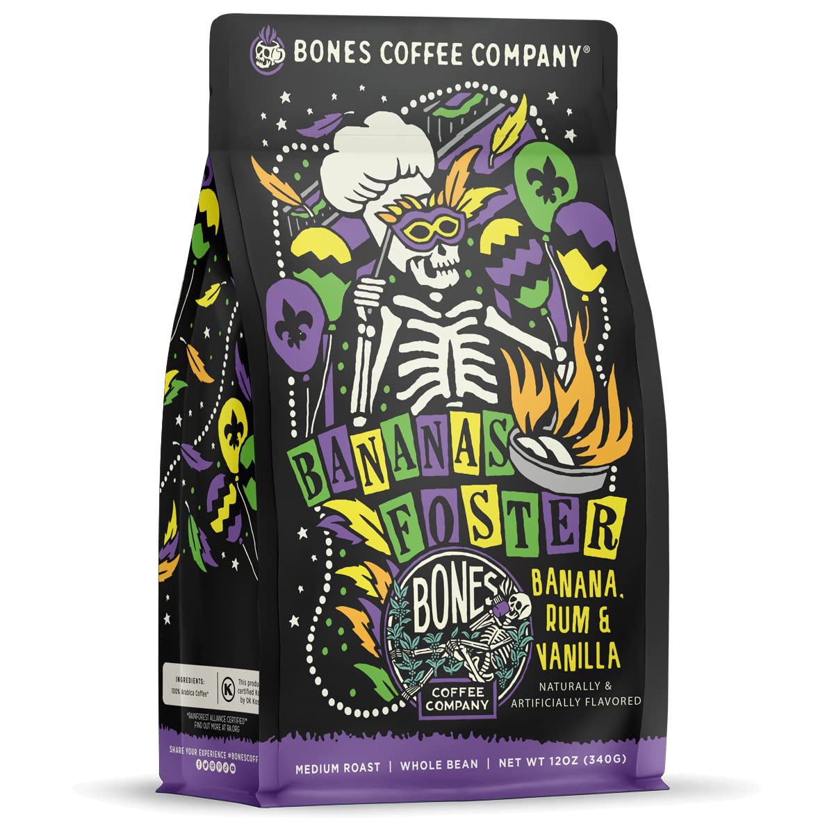 Bones Coffee Bananas Foster packshot showing resealable bag for freshness