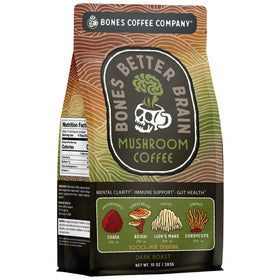 Bones Coffee Better Brain Dark Roast bag with mushroom blend for smoother energy