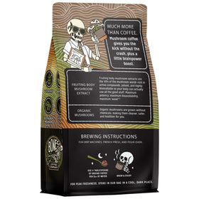 Bones Coffee Better Brain mushroom powder blend—visible Chaga, Reishi, and Lion’s Mane