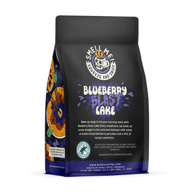 Bones Coffee Company Blueberry Blast Cake cup with steam and inviting aroma
