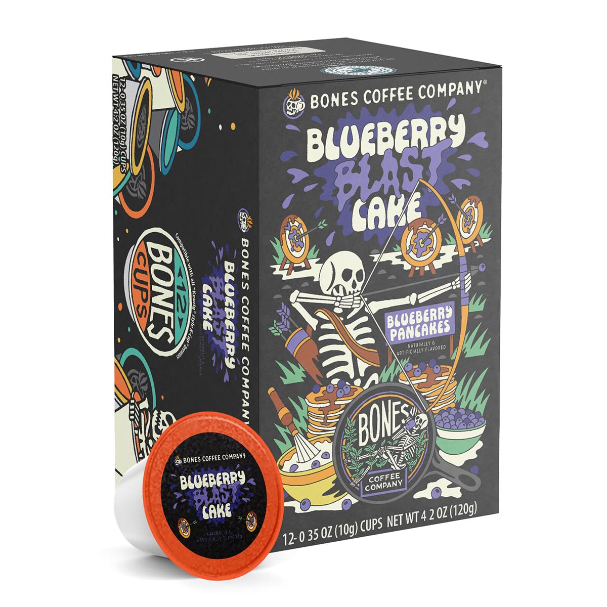 Bones Coffee Blueberry Blast Cake pod pack for convenient mornings with blueberry notes.