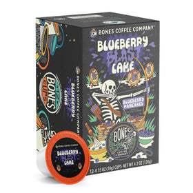 Bones Coffee Blueberry Blast Cake pod pack for convenient mornings with blueberry notes.