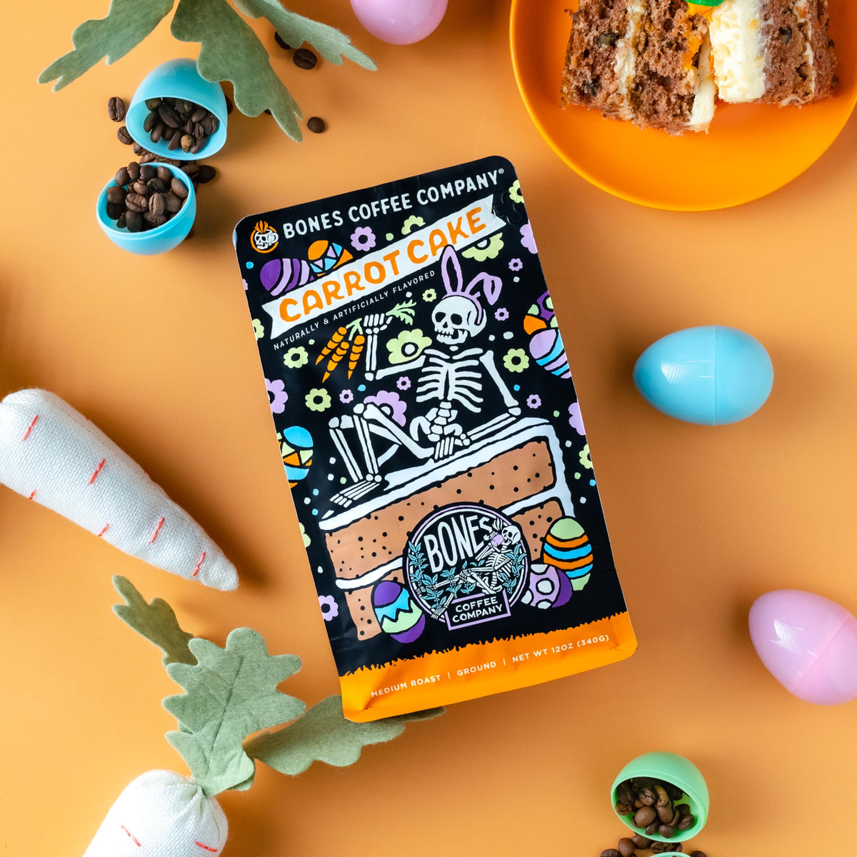 Bones Coffee Brazilian Arabica beans highlight ethical sourcing and bright aroma.