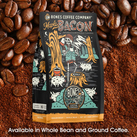 Bones Coffee Brazilian Arabica beans ready for grind and French press.