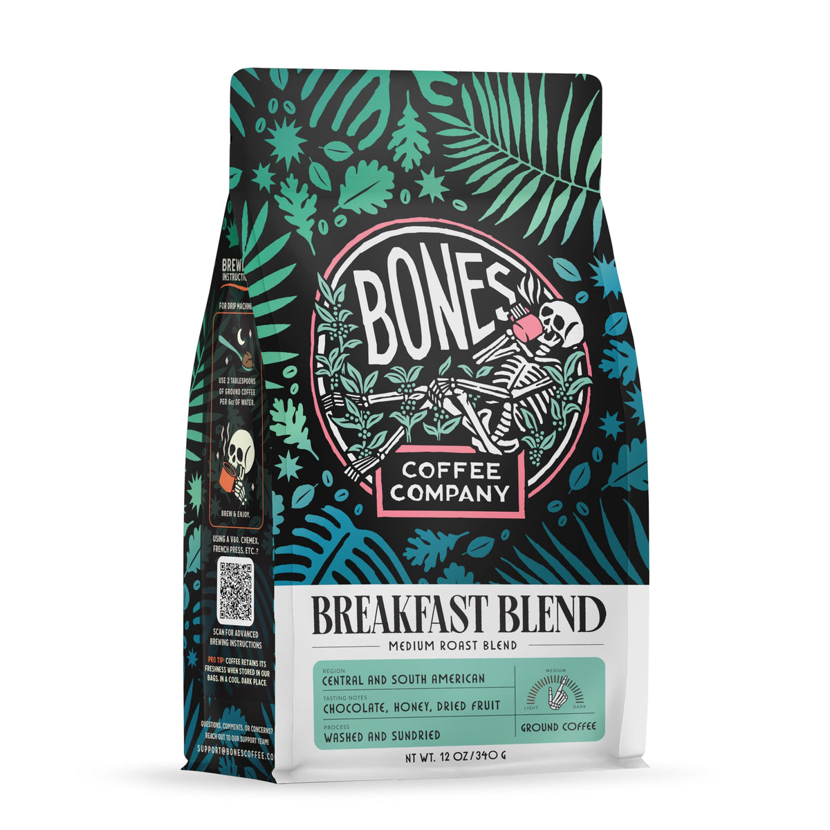 Bones Coffee Breakfast Blend aroma with chocolate notes and honey hints