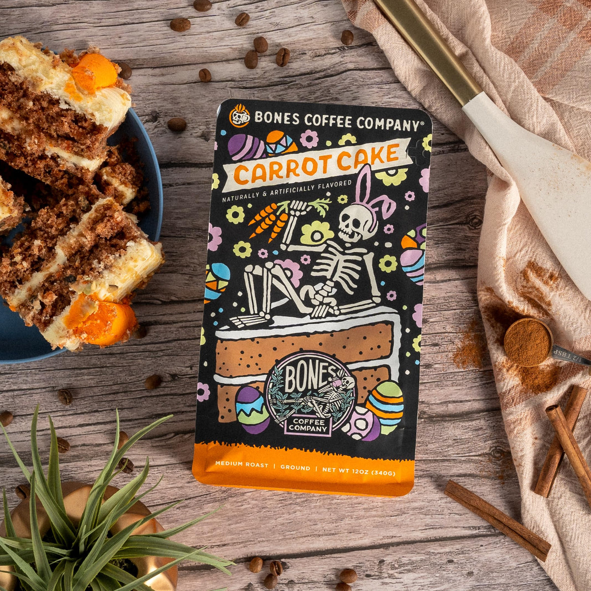 Bones Coffee Carrot Cake artisan roast batch emphasizes fresh, balanced flavor.