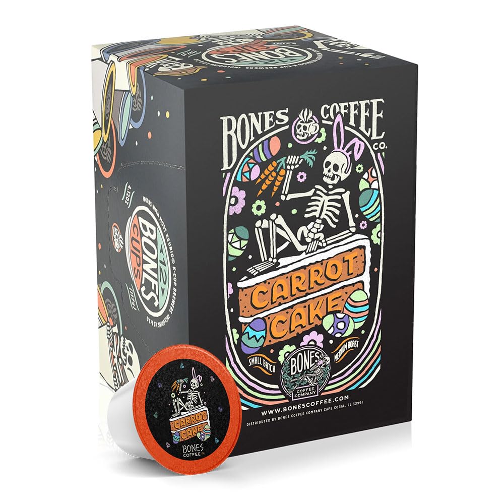 Bones Coffee Company carrot cake aroma pods deliver rich flavor with lower acidity for smooth mornings.