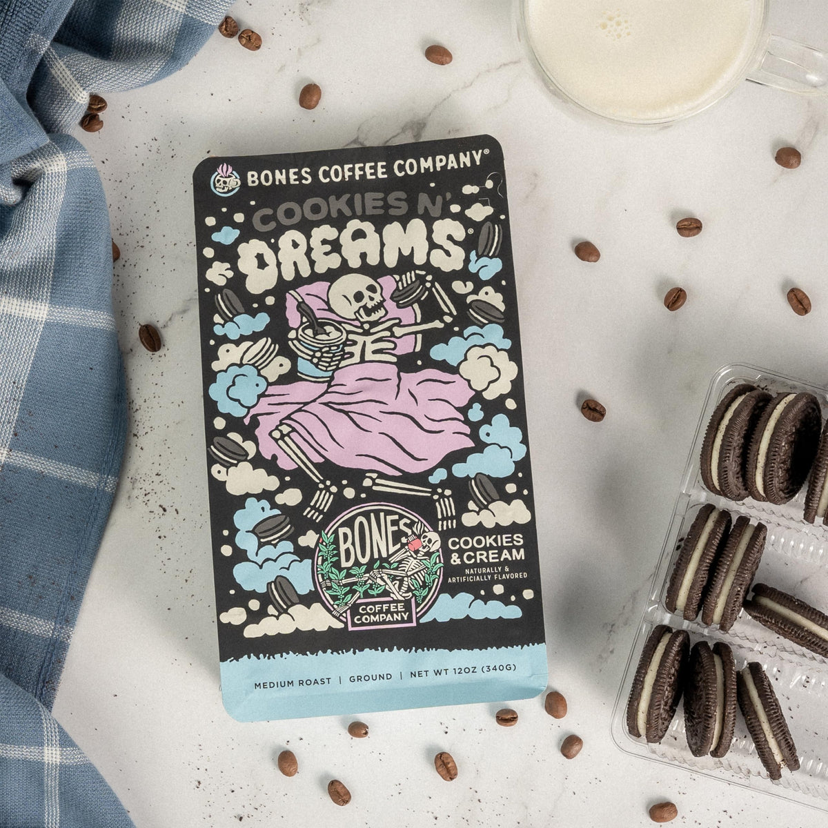Bones Coffee Cookies N Dreams close-up aroma of cookies and cream